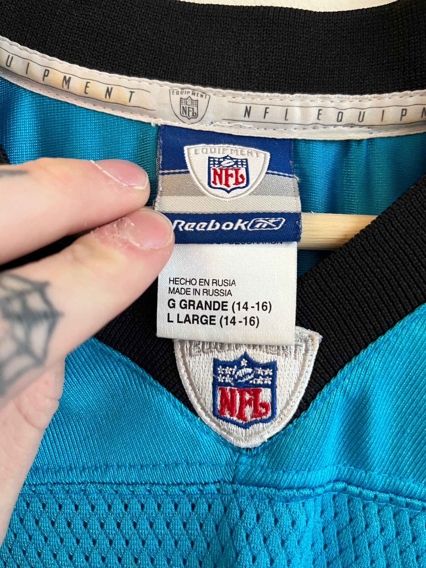 00s Carolina Panthers Julius Peppers Blue Reebok Jersey (Youth L)