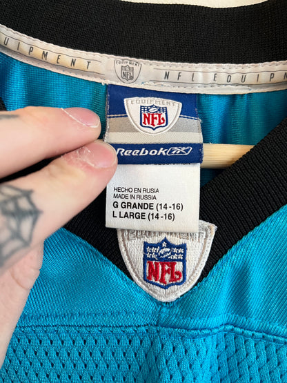 00s Carolina Panthers Julius Peppers Blue Reebok Jersey (Youth L)