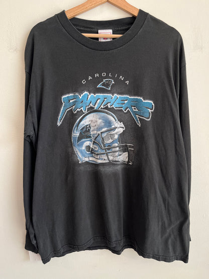 00s Carolina Panthers Faded Cat Scratch Helmet Long Sleeve Shirt (L)