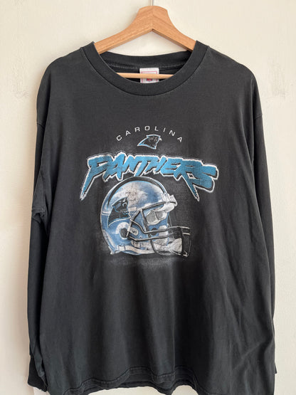 00s Carolina Panthers Faded Cat Scratch Helmet Long Sleeve Shirt (L)