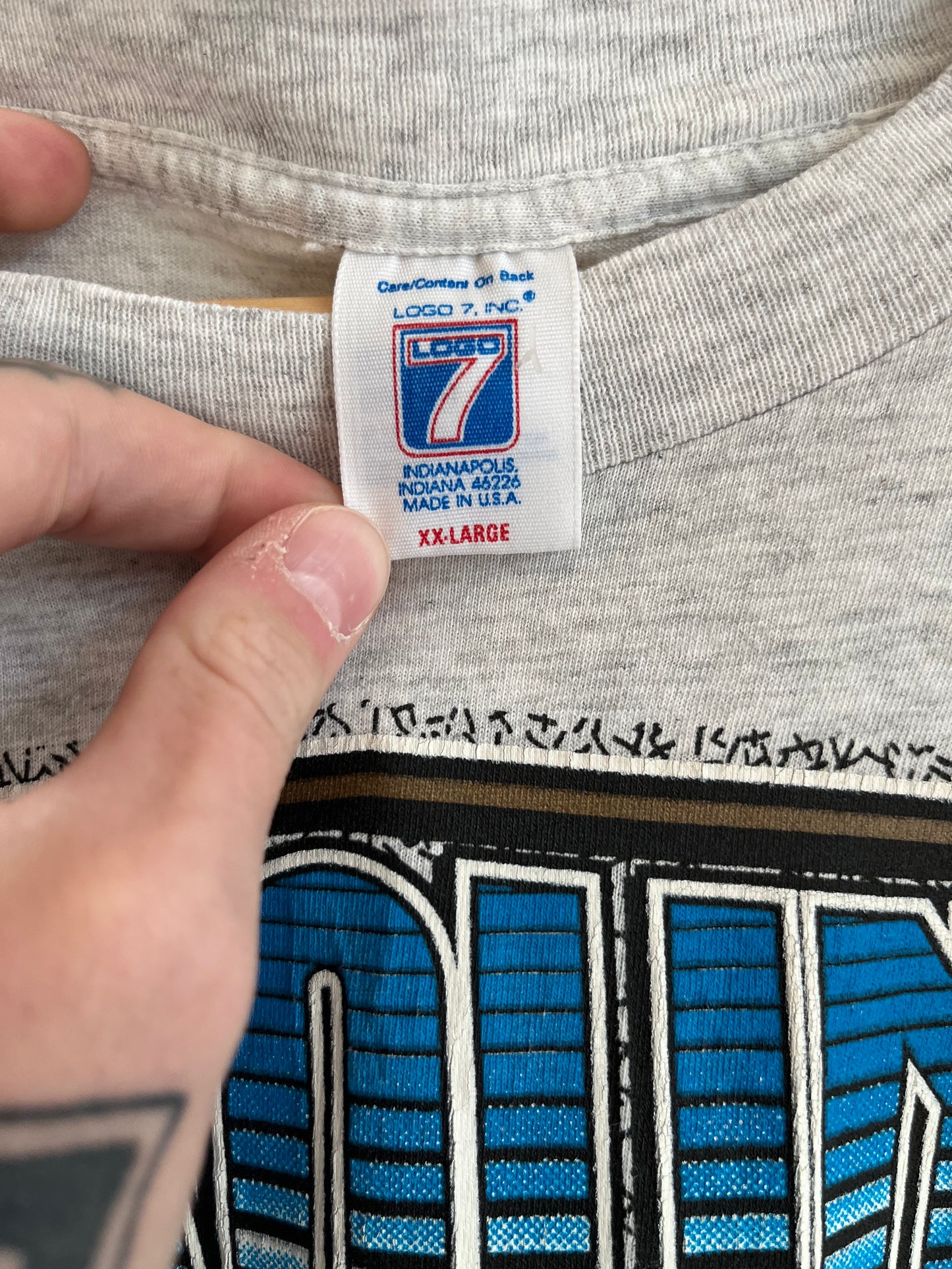 1996 Carolina Panthers Logo 7 Grey Tee (XXL)