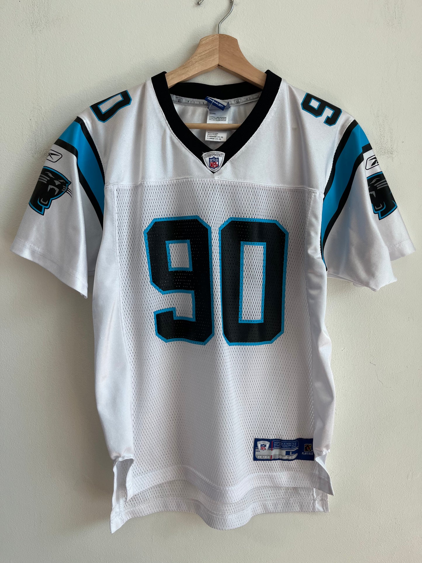00s Carolina Panthers Julius Peppers Reebok Away Jersey (Youth L)