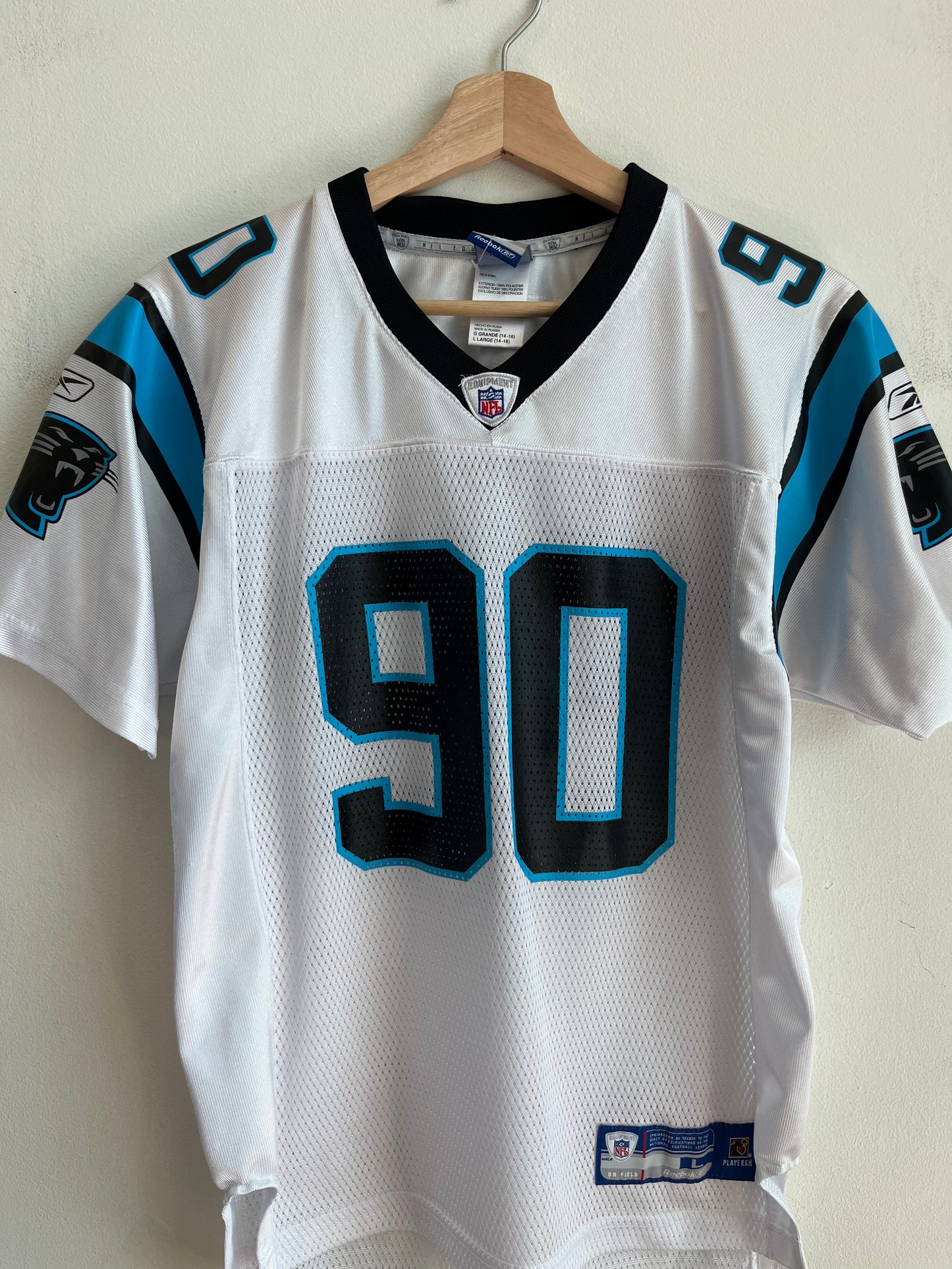 00s Carolina Panthers Julius Peppers Reebok Away Jersey (Youth L)