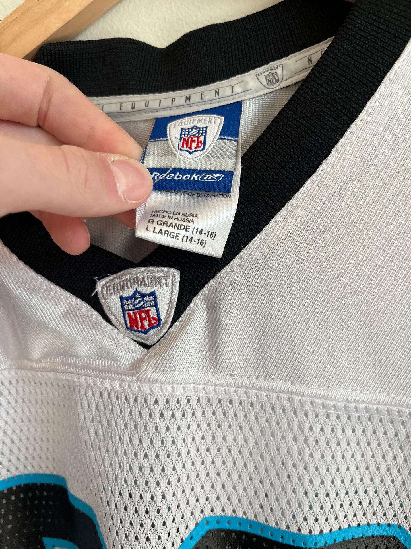 00s Carolina Panthers Julius Peppers Reebok Away Jersey (Youth L)
