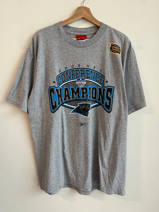 2003 Carolina Panthers Conference Champions Super Bowl Grey Tee (L)