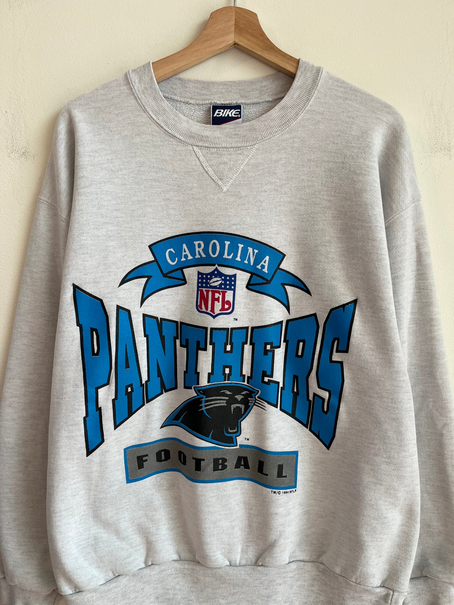 1994 Carolina Panthers Spell Out Grey Bike Crewneck (L)