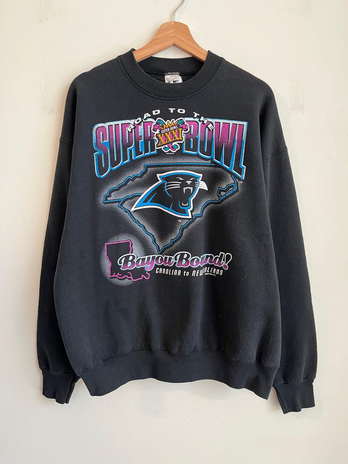 1996 Carolina Panthers "Road to the Super Bowl” Bayou Bound Crewneck (XL)