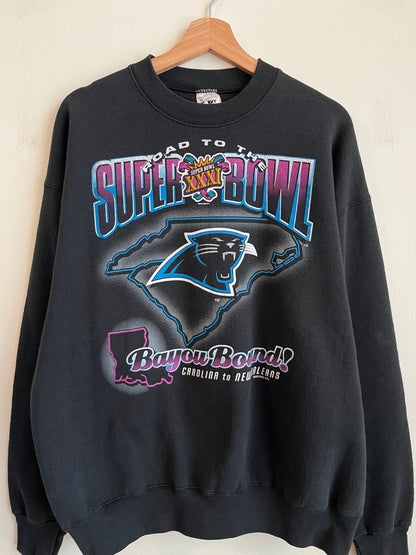 1996 Carolina Panthers "Road to the Super Bowl” Bayou Bound Crewneck (XL)