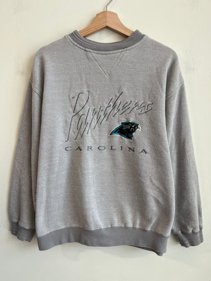1990s Carolina Panthers Grey Embroidered Spell Out Rare Crewneck (L)