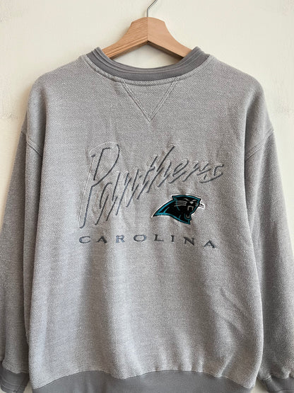 1990s Carolina Panthers Grey Embroidered Spell Out Rare Crewneck (L)