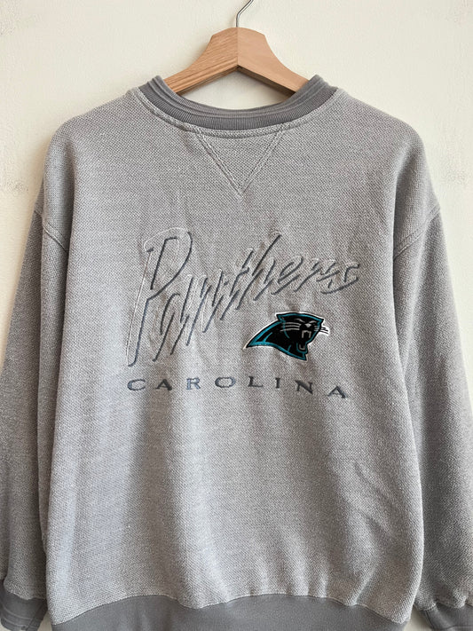 1990s Carolina Panthers Grey Embroidered Spell Out Rare Crewneck (L)