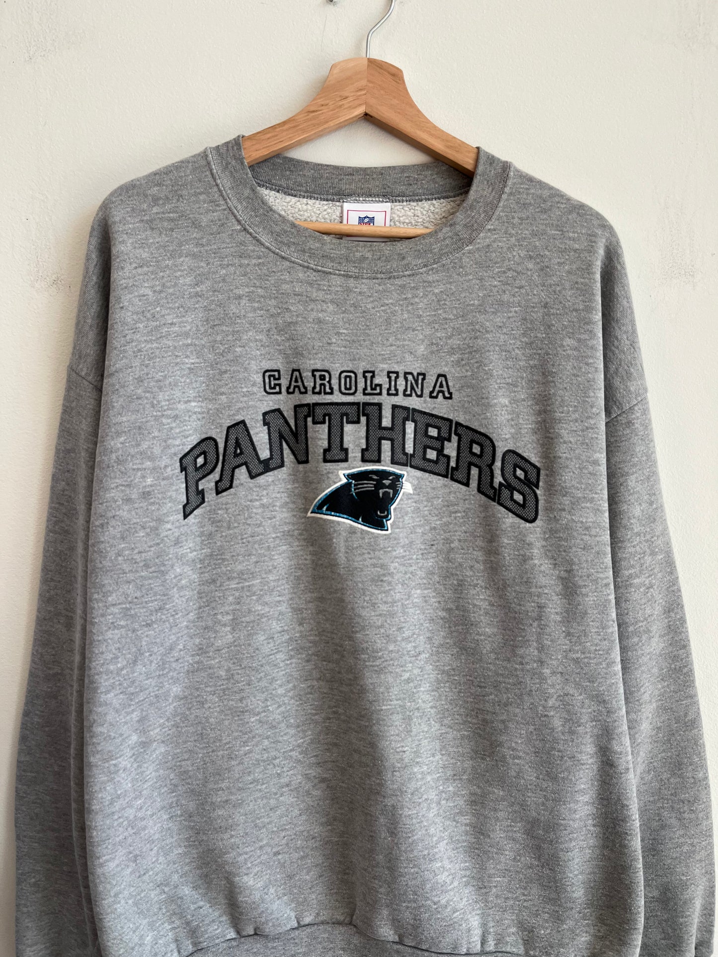2002 Carolina Panthers Essential Grey Spell Out Crewneck (XL)