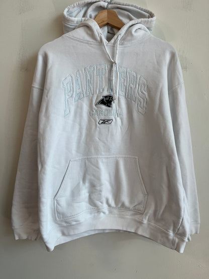 2010s Carolina Panthers White Reebok Spell Out Hoodie (L)