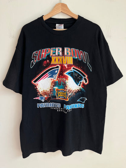 2004 Carolina Panthers v NE Patriots Super Bowl Tee (XL)