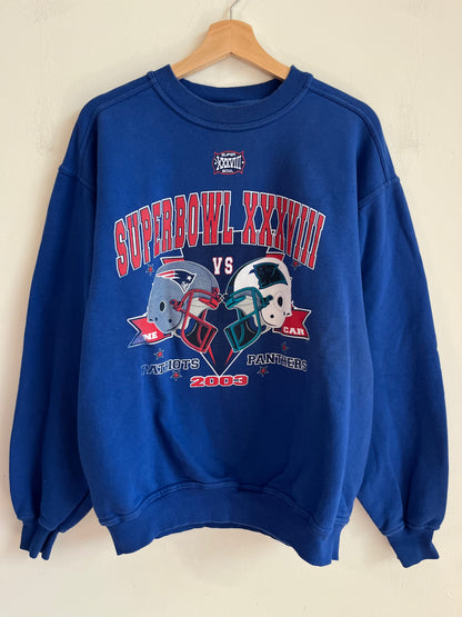 2003 Patriots v Panthers Blue Super Bowl Crewneck (L)
