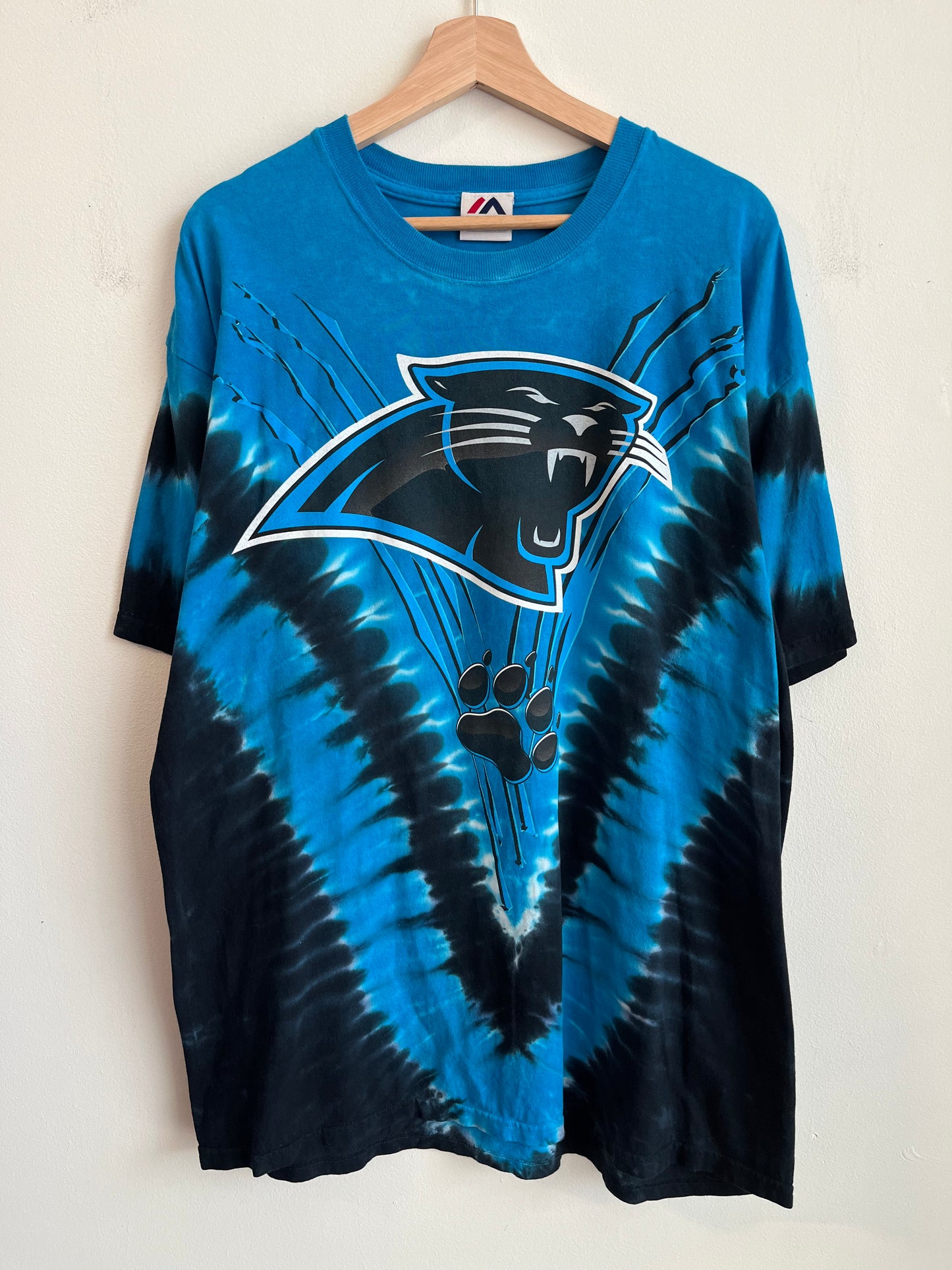 00s Carolina Panthers Majestic Tie Dye Old Cat Tee (XL)