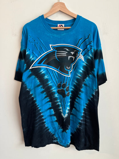 00s Carolina Panthers Majestic Tie Dye Old Cat Tee (XL)