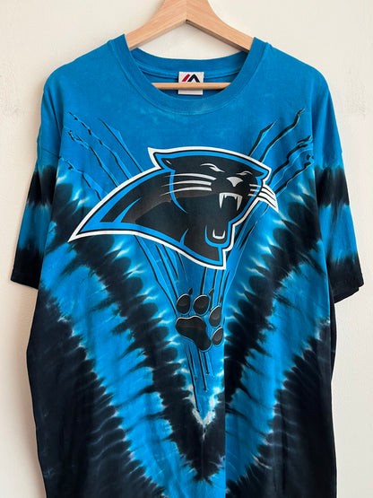 00s Carolina Panthers Majestic Tie Dye Old Cat Tee (XL)