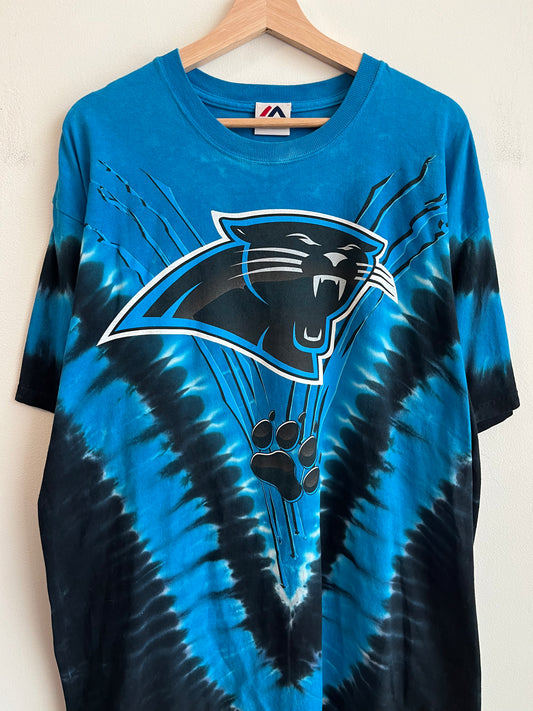 00s Carolina Panthers Majestic Tie Dye Old Cat Tee (XL)