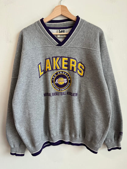 1990s Los Angeles Lakers Embroidered Spell Out Lee Crewneck (L)