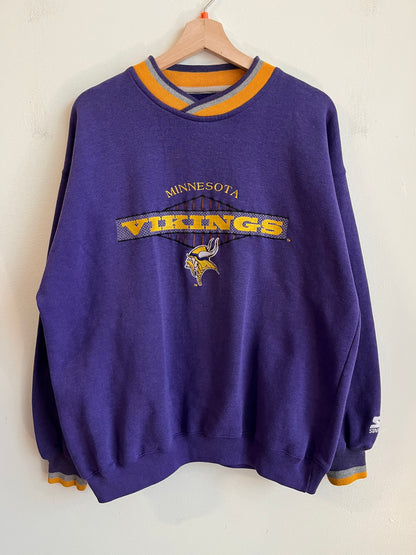 1990s Minnesota Vikings Embroidered Spell Out Starter Crewneck (L)