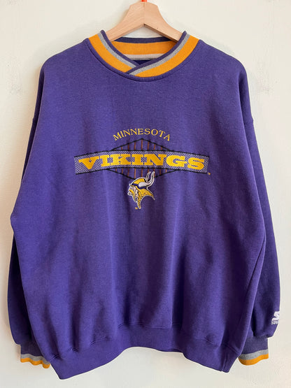 1990s Minnesota Vikings Embroidered Spell Out Starter Crewneck (L)