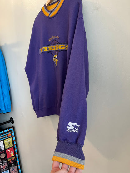 1990s Minnesota Vikings Embroidered Spell Out Starter Crewneck (L)