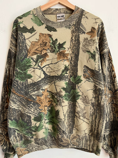 90s Jerzees Outdoors Faded Camo Crewneck (XL)