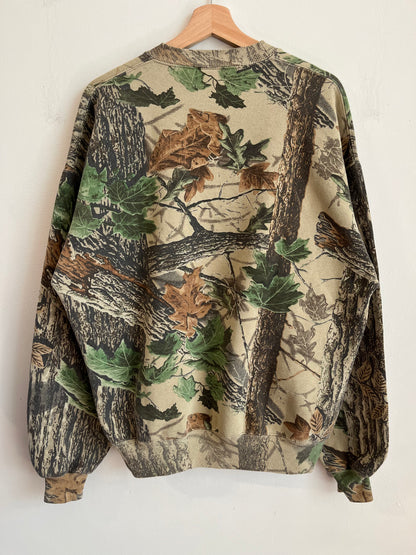 90s Jerzees Outdoors Faded Camo Crewneck (XL)