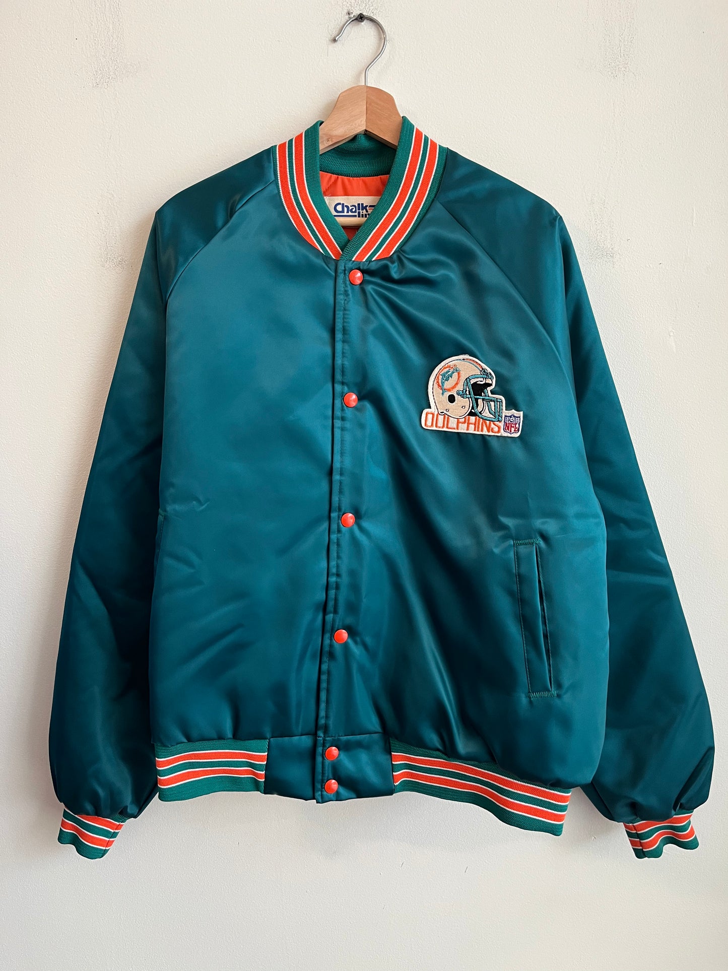 90s Miami Dolphins Chalk Line Teal Satin Jacket (XL)