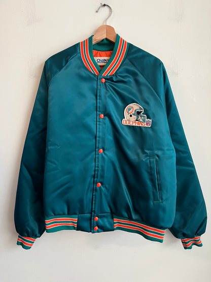 90s Miami Dolphins Chalk Line Teal Satin Jacket (XL)