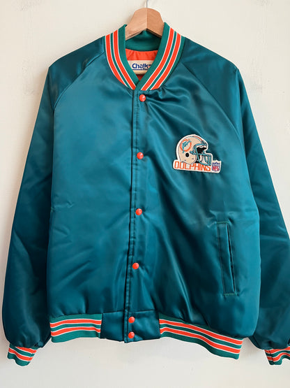 90s Miami Dolphins Chalk Line Teal Satin Jacket (XL)