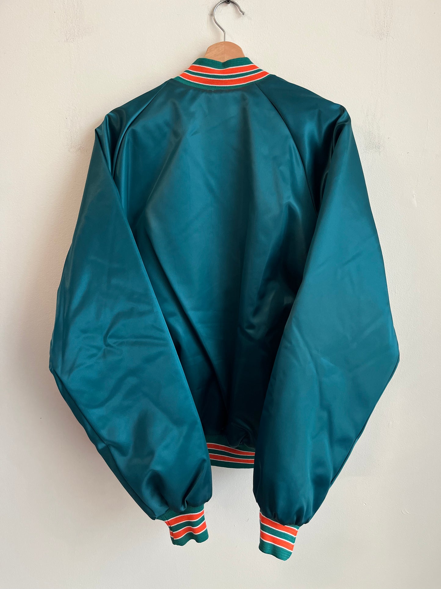 90s Miami Dolphins Chalk Line Teal Satin Jacket (XL)