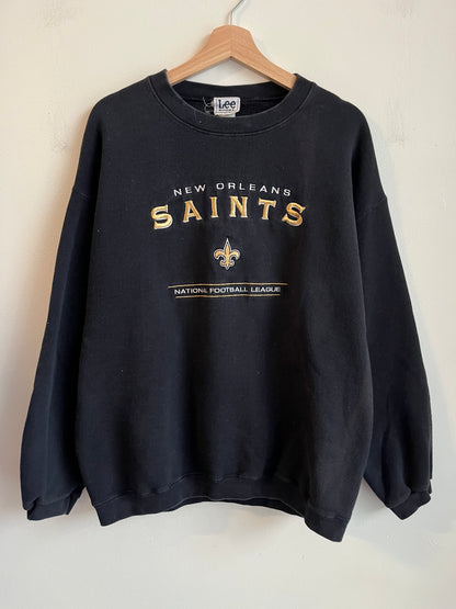 1990s New Orleans Saints Lee Embroidered Black Crewneck (XL)