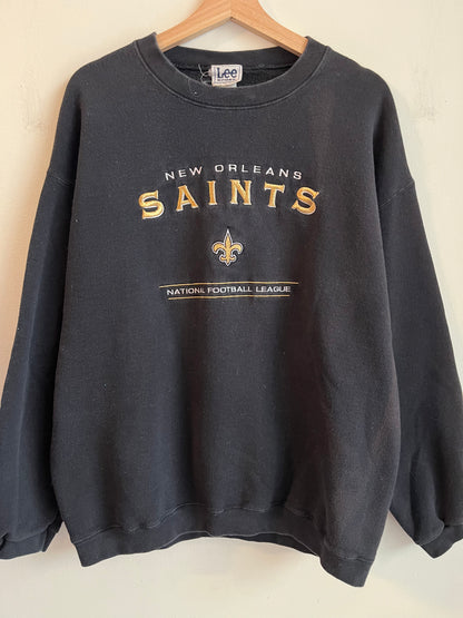 1990s New Orleans Saints Lee Embroidered Black Crewneck (XL)