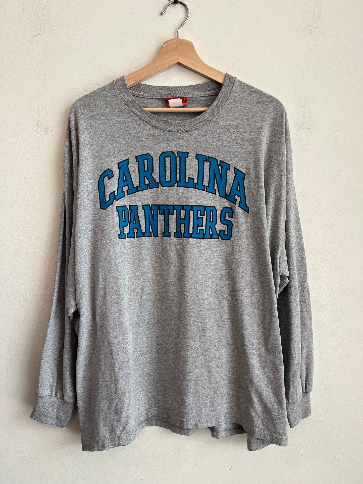 2005 Carolina Panthers Grey Spell Out Long Sleeve (XXL)