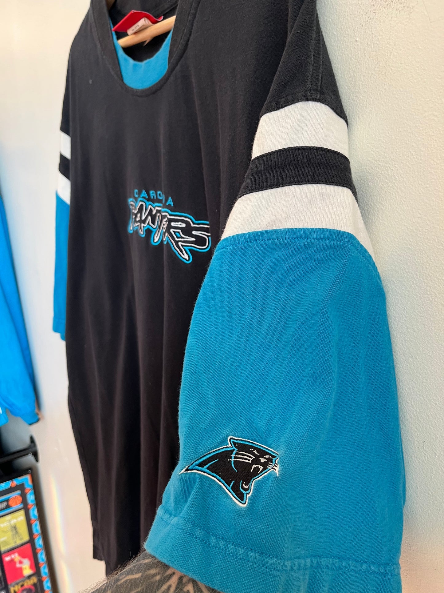 2005 Carolina Panthers Cat Scratch Striped Shirt (XL)