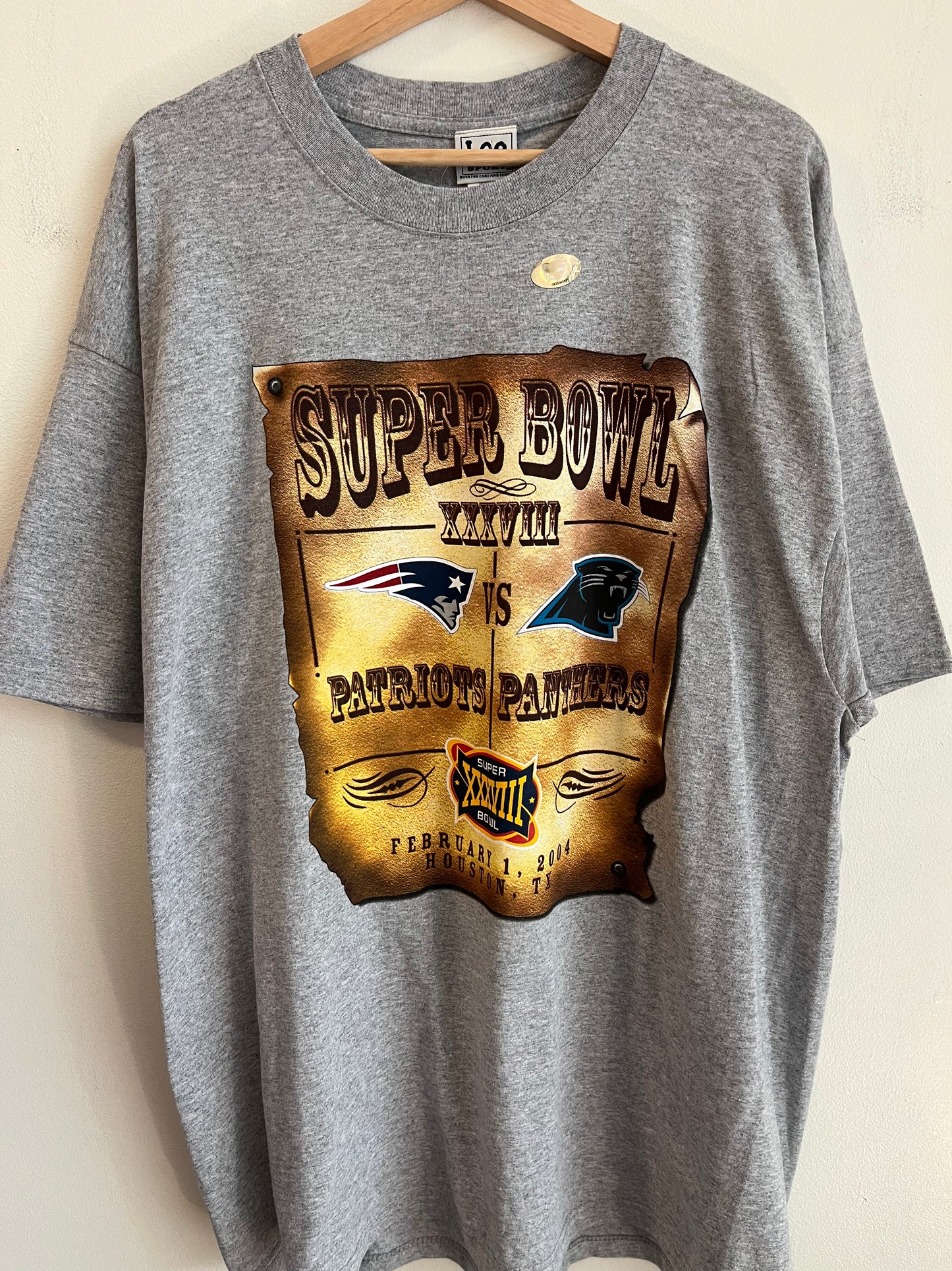2004 Patriots v Panthers Grey Deadstock Super Bowl Tee (XXL)