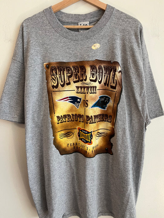 2004 Patriots v Panthers Grey Deadstock Super Bowl Tee (XXL)