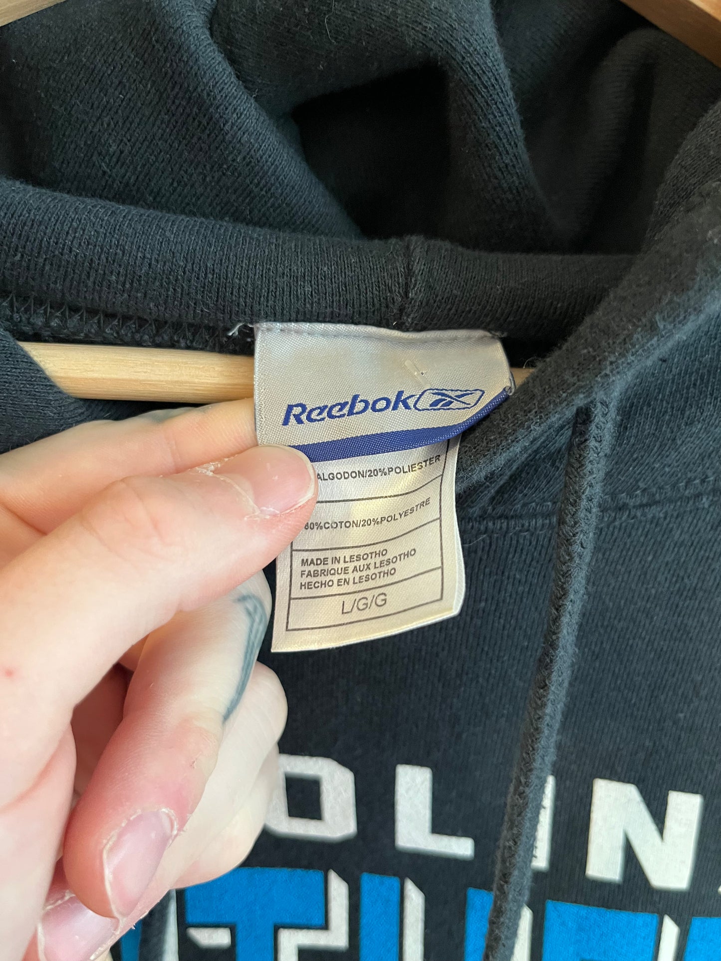 00s Carolina Panthers Spell Out Reebok Black Hoodie (L)