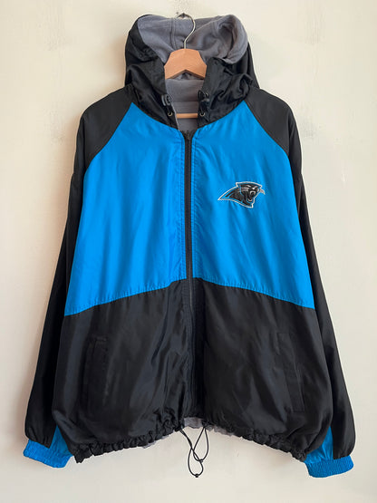 00s Carolina Panthers G-III Two Toned Cat Scratch Spell Out Reversible Jacket (XL)