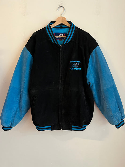 00s Carolina Panthers Pro Player Cat Scratch Two Toned Leather Jacket (L)