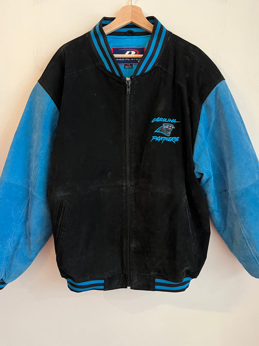 00s Carolina Panthers Pro Player Cat Scratch Two Toned Leather Jacket (L)