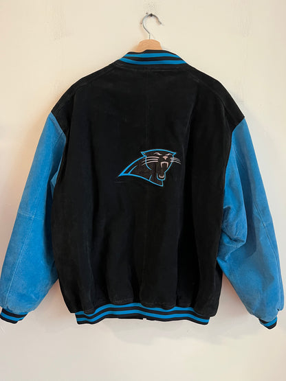 00s Carolina Panthers Pro Player Cat Scratch Two Toned Leather Jacket (L)