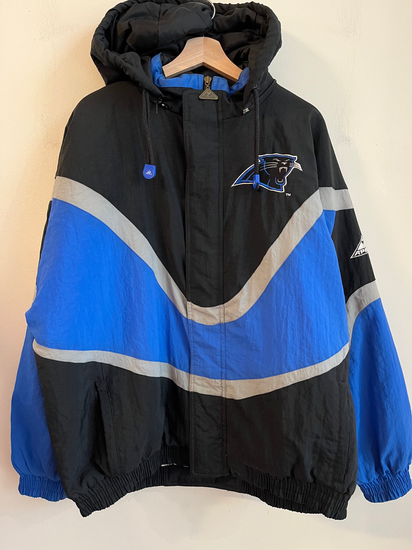 90s Carolina Panthers Apex One Dark Blue Wave Puffer Jacket (L)