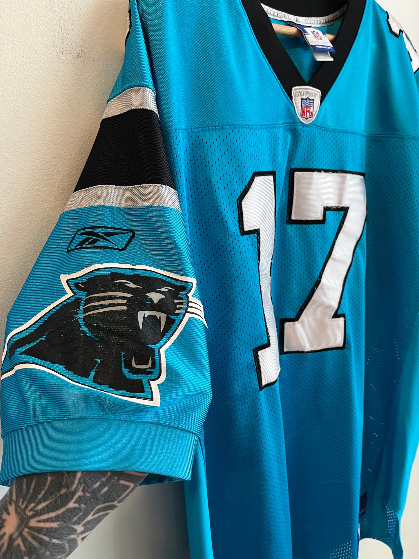 00s Carolina Panthers Jake Delhomme Stitched Electric Blue Jersey (L)