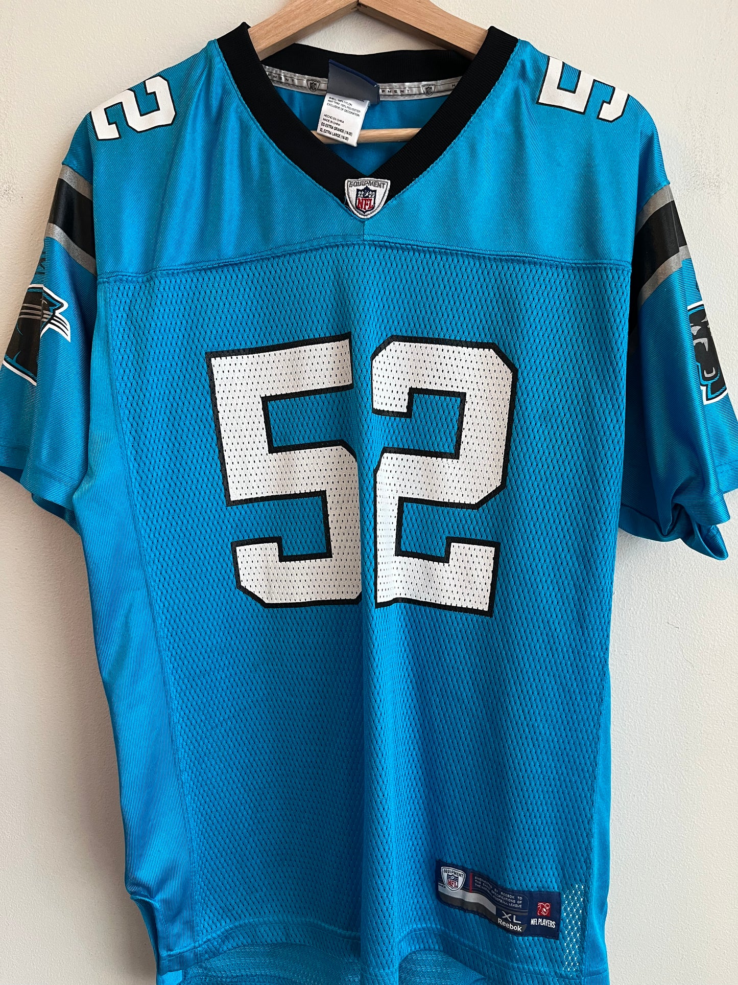 00s Carolina Panthers Jon Beason Electric Blue Jersey (Youth XL)