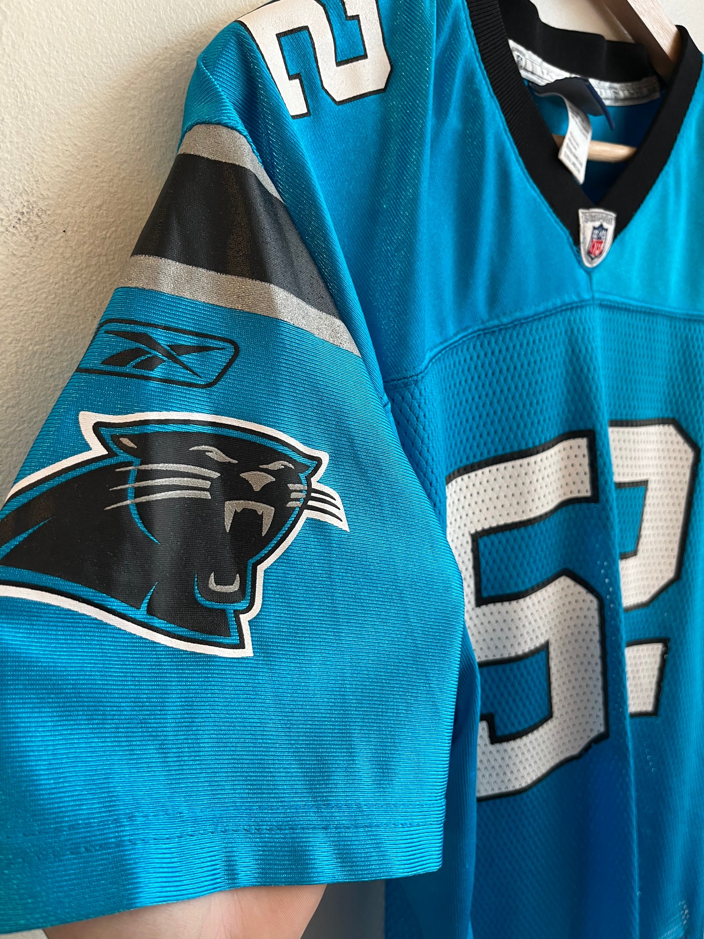 00s Carolina Panthers Jon Beason Electric Blue Jersey (Youth XL)