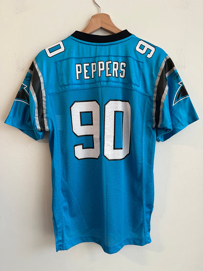 2000s Carolina Panthers Julius Peppers Electric Blue Jersey (Youth L)