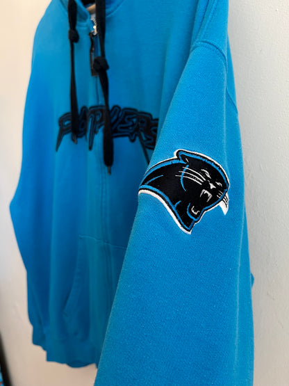 00s Carolina Panthers Cat Scratch Spell Out Electric Blue Full Zip Hoodie (XL)